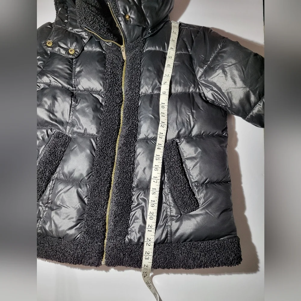 A.n.a Black Glossy Puffer Sherpa Detail Hooded Chic Cold Winter Weather Jacket